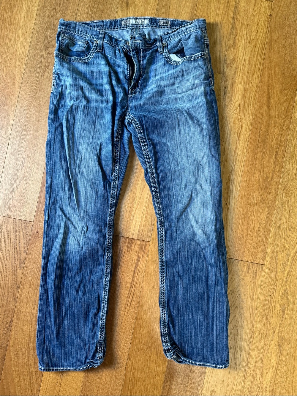 BKE Men's Blue Washed Straight Jeans